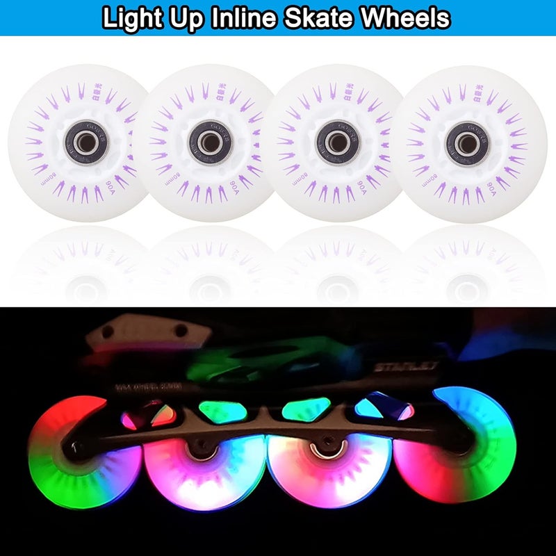 FYANER Light up Inline Skate Wheels & Roller Blade Wheels 76mm/80mm with Bearings ABEC-9 for Indoor & Outdoor use 90A Luminescence Roller Blade Wheels 4-Pack - Image 5